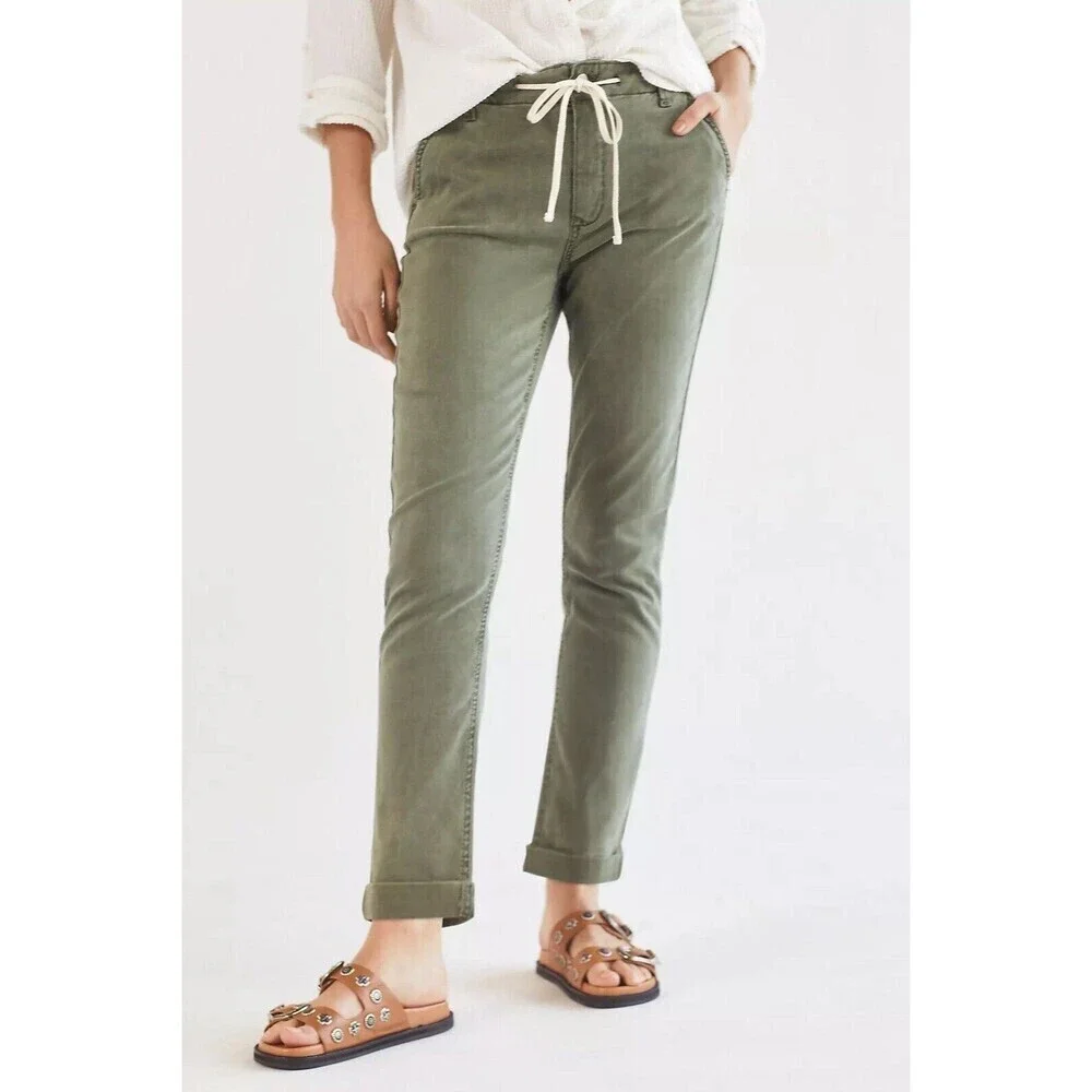Paige Pants Womens 24 Green Christy Tapered Drawstring Waistband Cotton Stretch